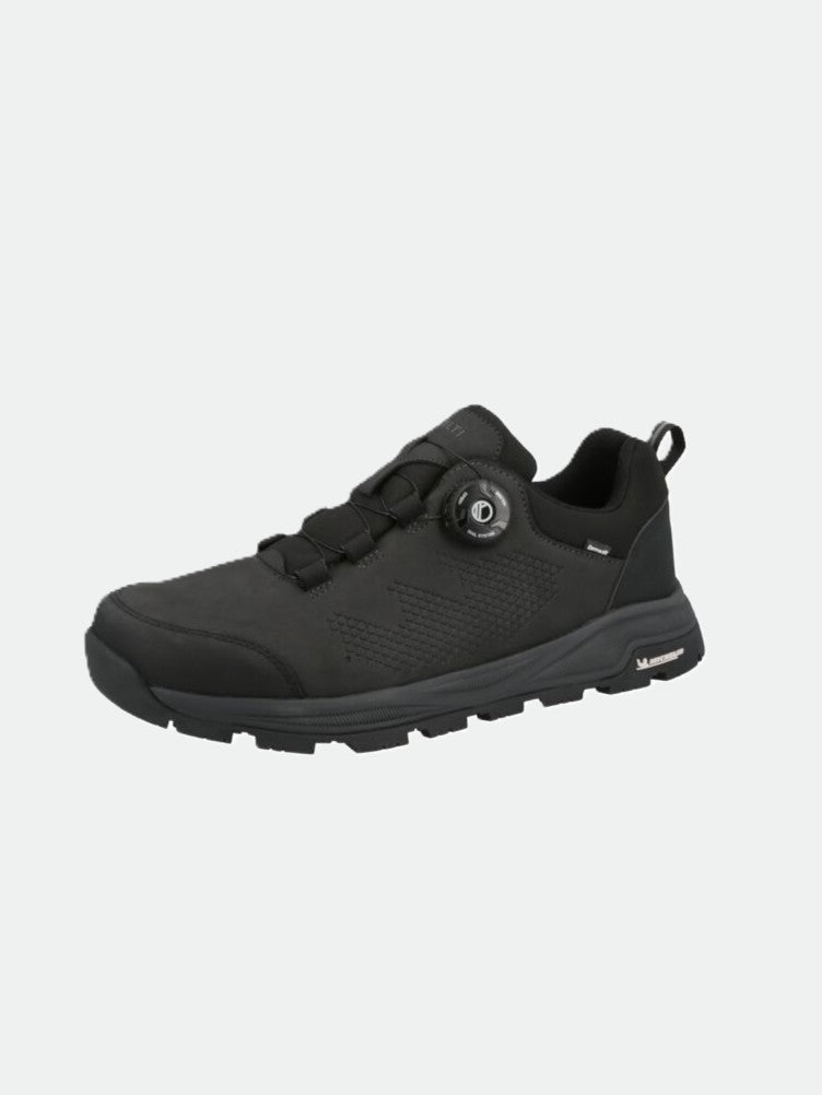Halti Buli Low 2 DX Freelock on musta urheilukenkä, jossa on verkkopaneelit, Michelin-pohja ja sivukellonsuljenta.