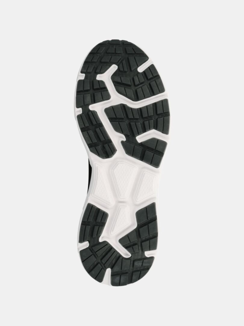 Halti Tempo 3 Lenkkari Miesten: mustavalkoinen kumipohja geometrisella kuvioinnilla, joka tarjoaa erinomaisen mukavuuden kovilla pinnoilla.