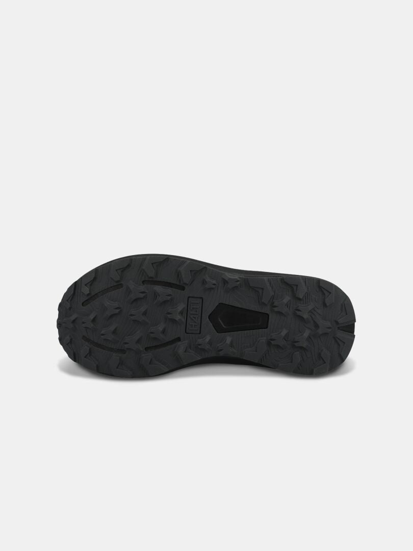 Kuvassa Halti Rapid 2 Lenkkari Naisten musta, kuvioitu kumipohja, jossa on karkea kulutuspintakuvio.