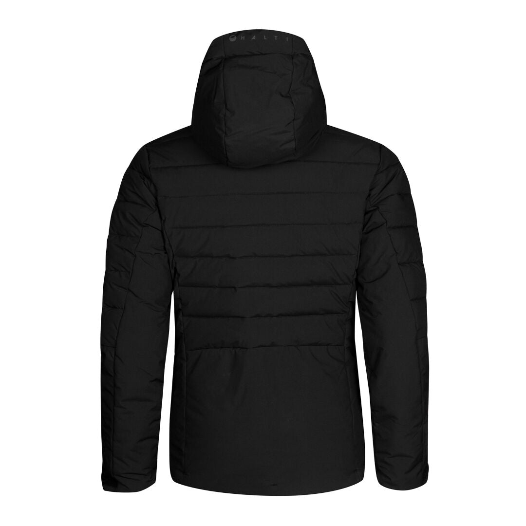 Halti Nordic Lite Laskettelutakki Naisten musta hupullinen takki, kuvassa selästä valkoisella taustalla.