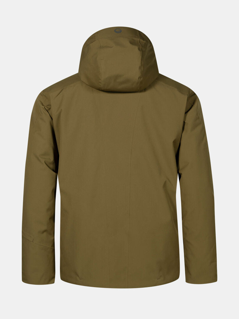 Halti Vertica DX Laskettelutakki Miesten oliivinvihreä, kuvassa selkäpuolelta, pitkät hihat, ei logoja tai koristeita.