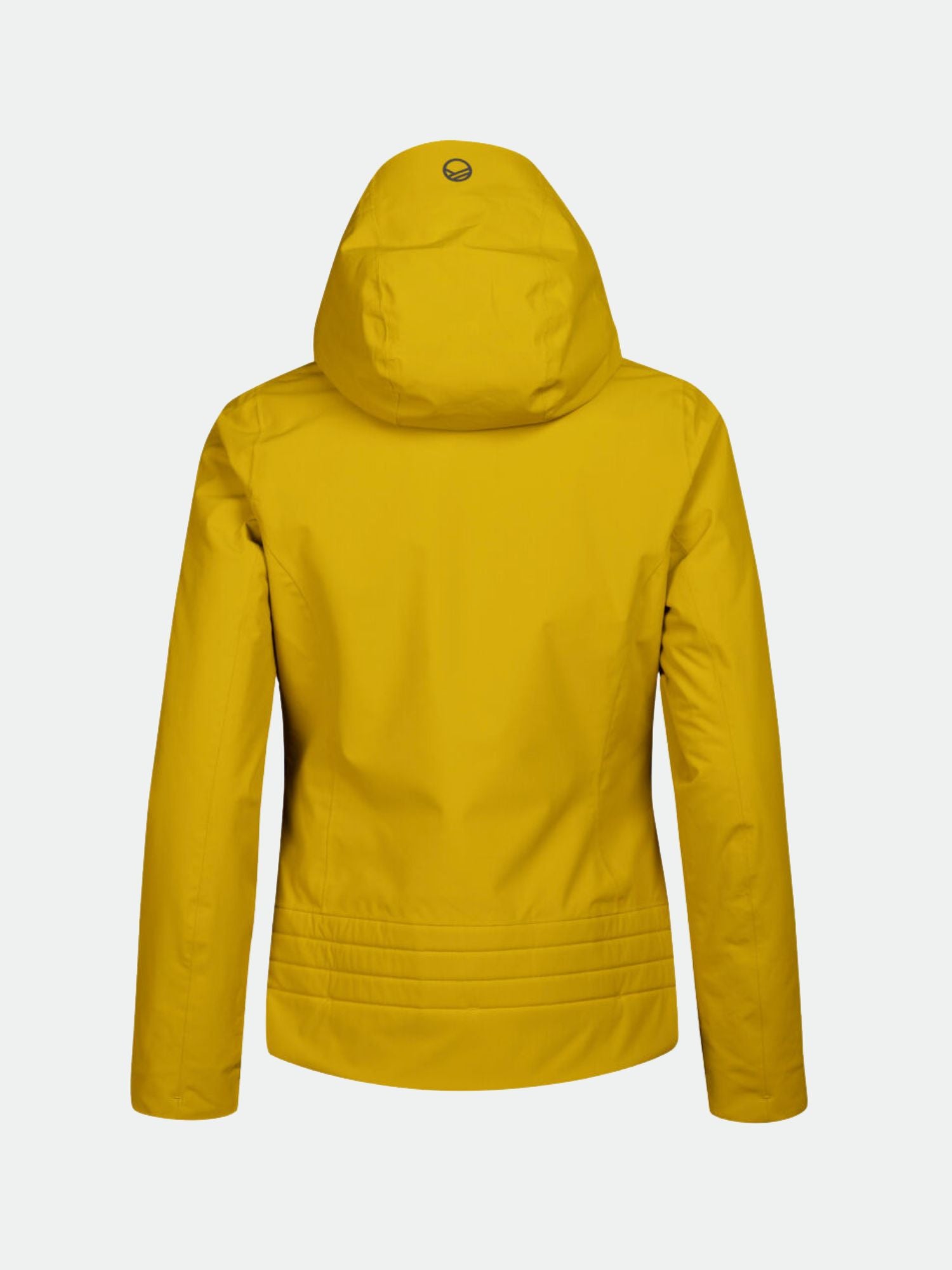 Halti Radius DrymaxX Naisten laskettelutakki keltaisena näkyy takaa valkoisella pohjalla.