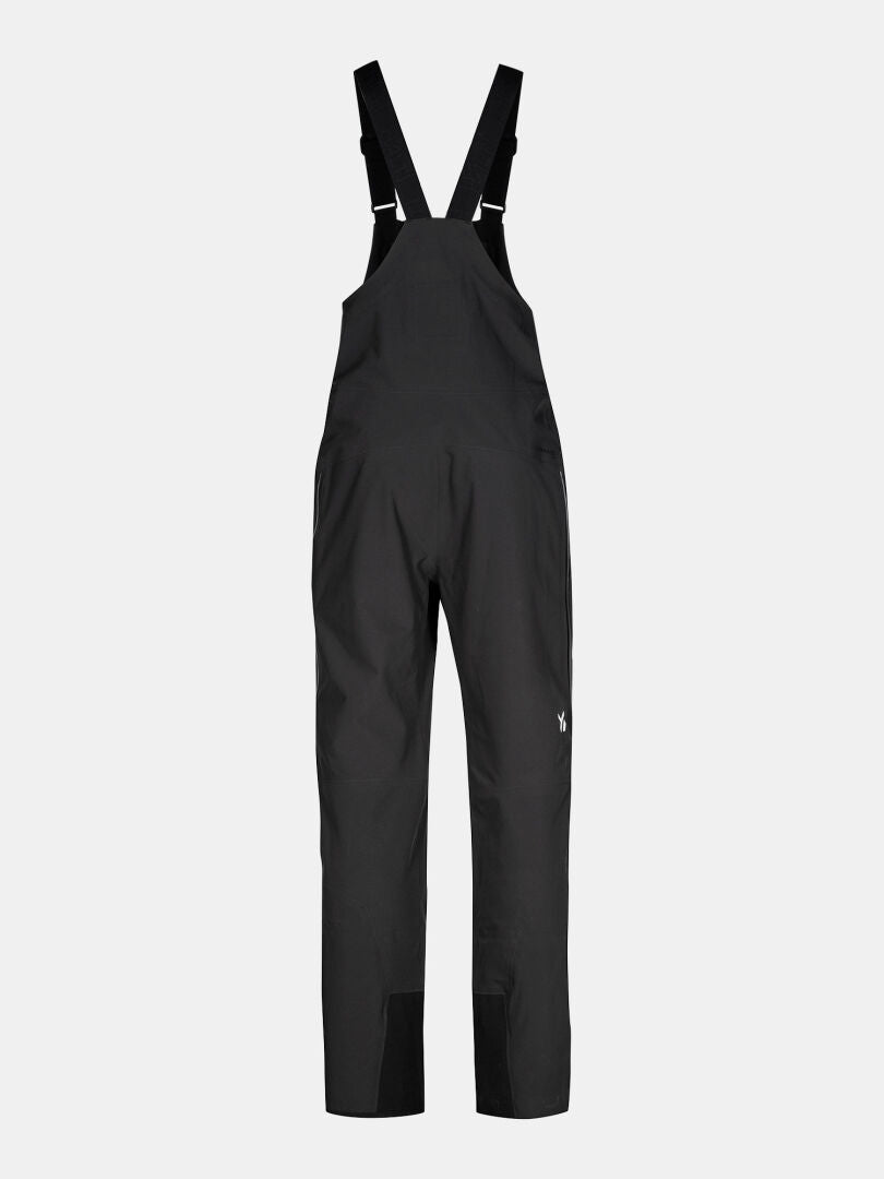 Mustat Halti Rizle 3L DX unisex-hiihtohousut säädettävillä hihnoilla, kuvassa valkoisella pohjalla.