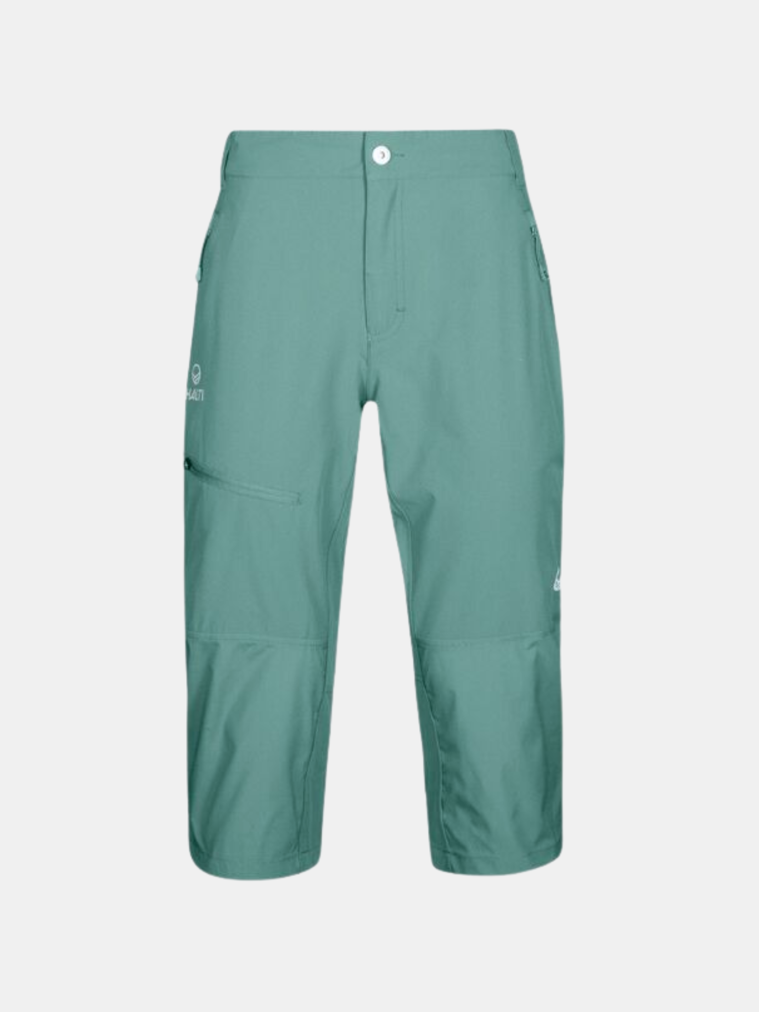 Halti Pallas Naisten Naisten X-stretch Lite Caprit teerinvärisenä, edessä vetoketju ja taskut, kuvassa valkoisella pohjalla.