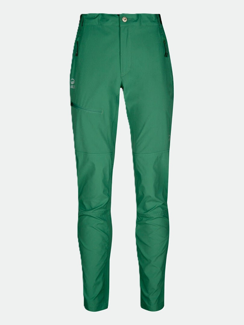 Halti Pallas Naisten X-stretch Lite housut, kirkkaanvihreät, vetoketjutaskut ja nappivyötärö, Quick Dry -materiaali.
