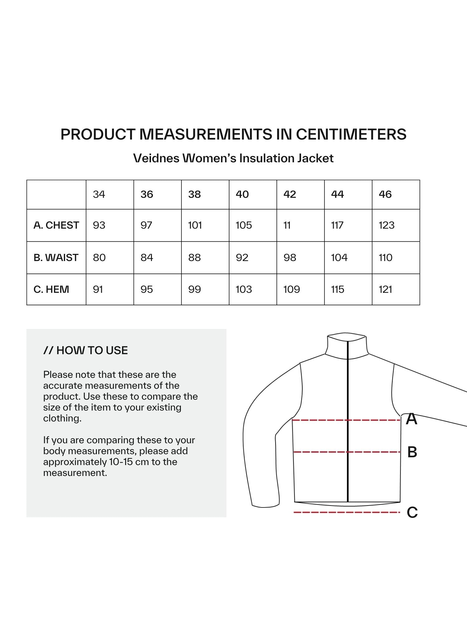 Halti Veidnes Insulation jacket Measurments