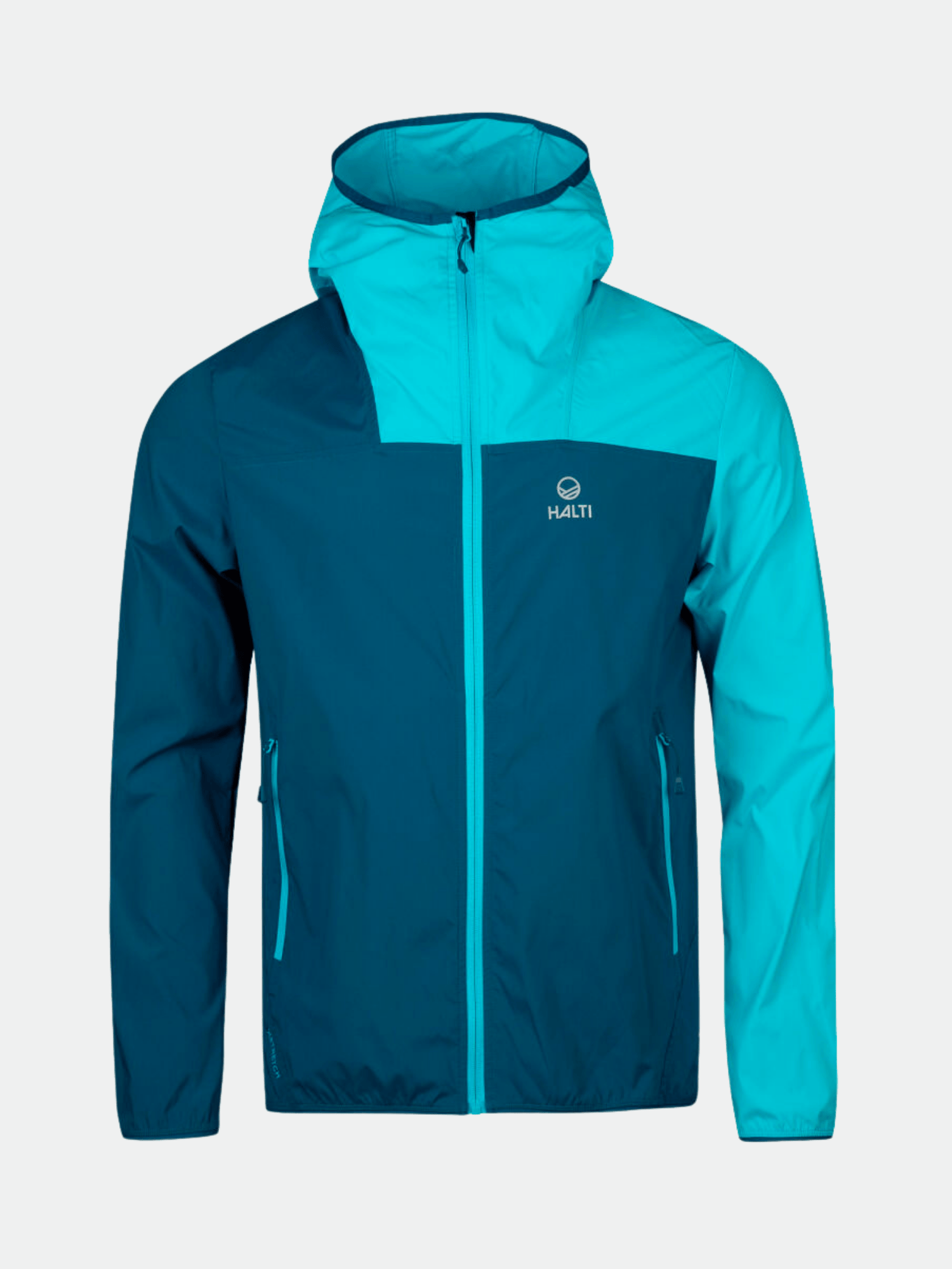 Halti Pallas Miesten Lite X-stretch ulkoilutakki, teal/light blue, joustava, hengittävä, vetoketju ja 2 taskua.