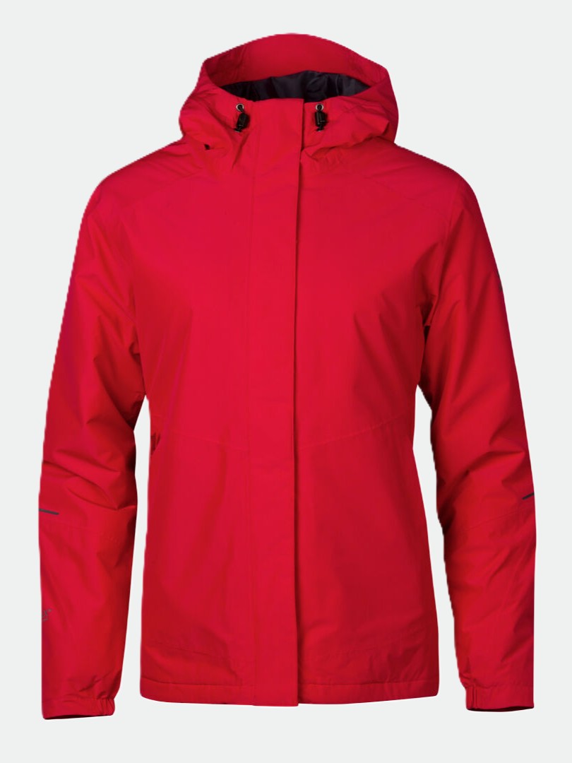 Kirkkaanpunainen Halti Fort Naisten Lämmin Kuoritakki pitkillä hihoilla ja vetoketjulla edessä, valmistettu kierrätetystä polyesteristä.