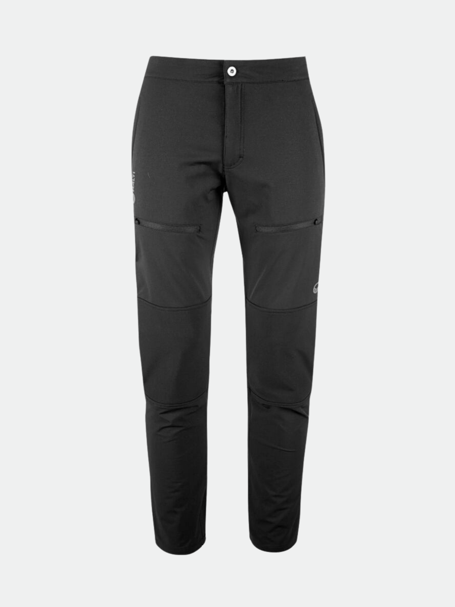 Halti Pallas II Miesten Warm Short X-stretch Housut, kapeavyötäröiset mustat housut, joissa on etutaskut ja nappikiinnitys.