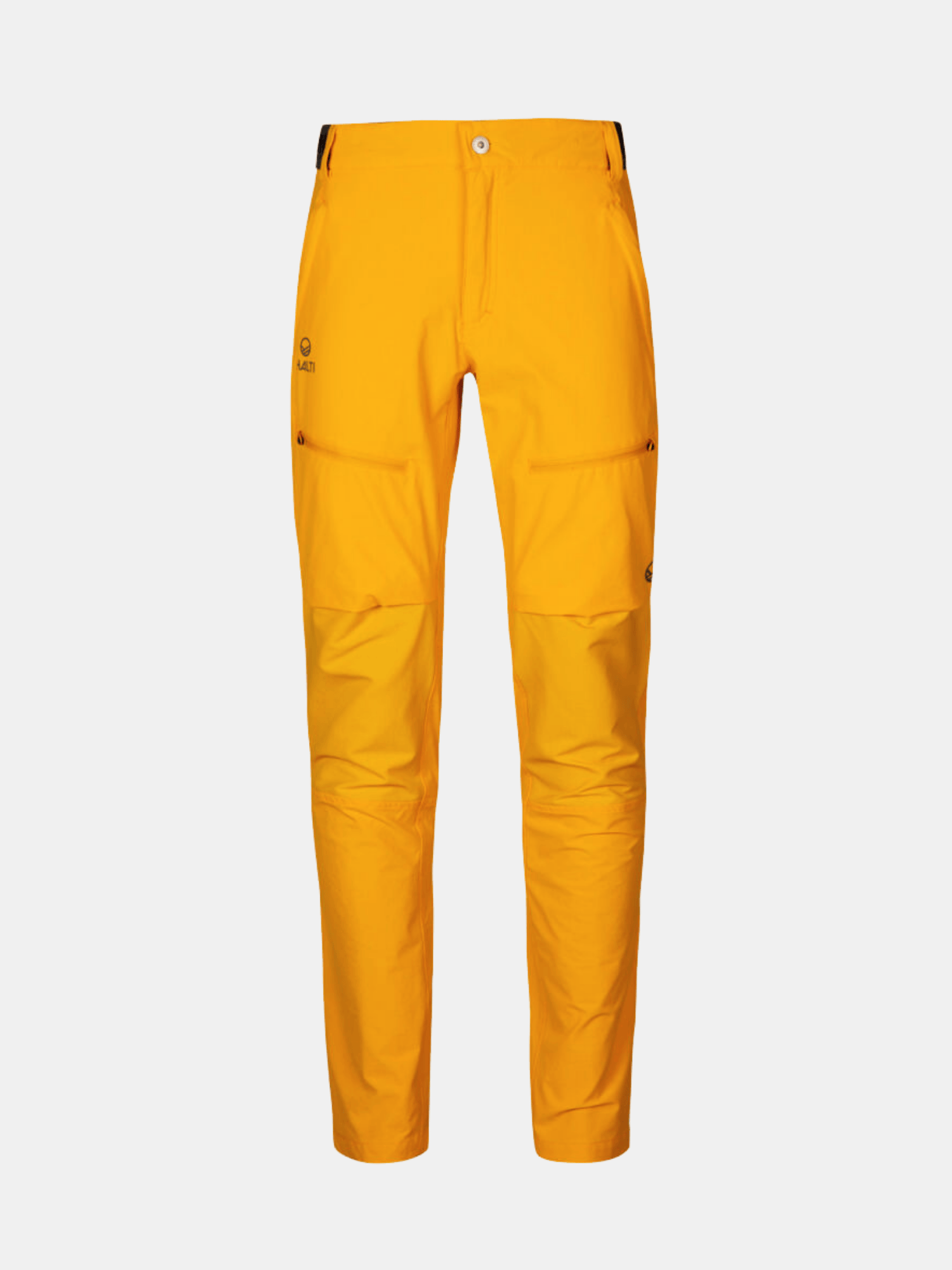 Halti Pallas II Naisten X-stretch ulkoiluhousut, kirkkaankeltainen, hengittävä, etutaskut ja näkyvät saumat.