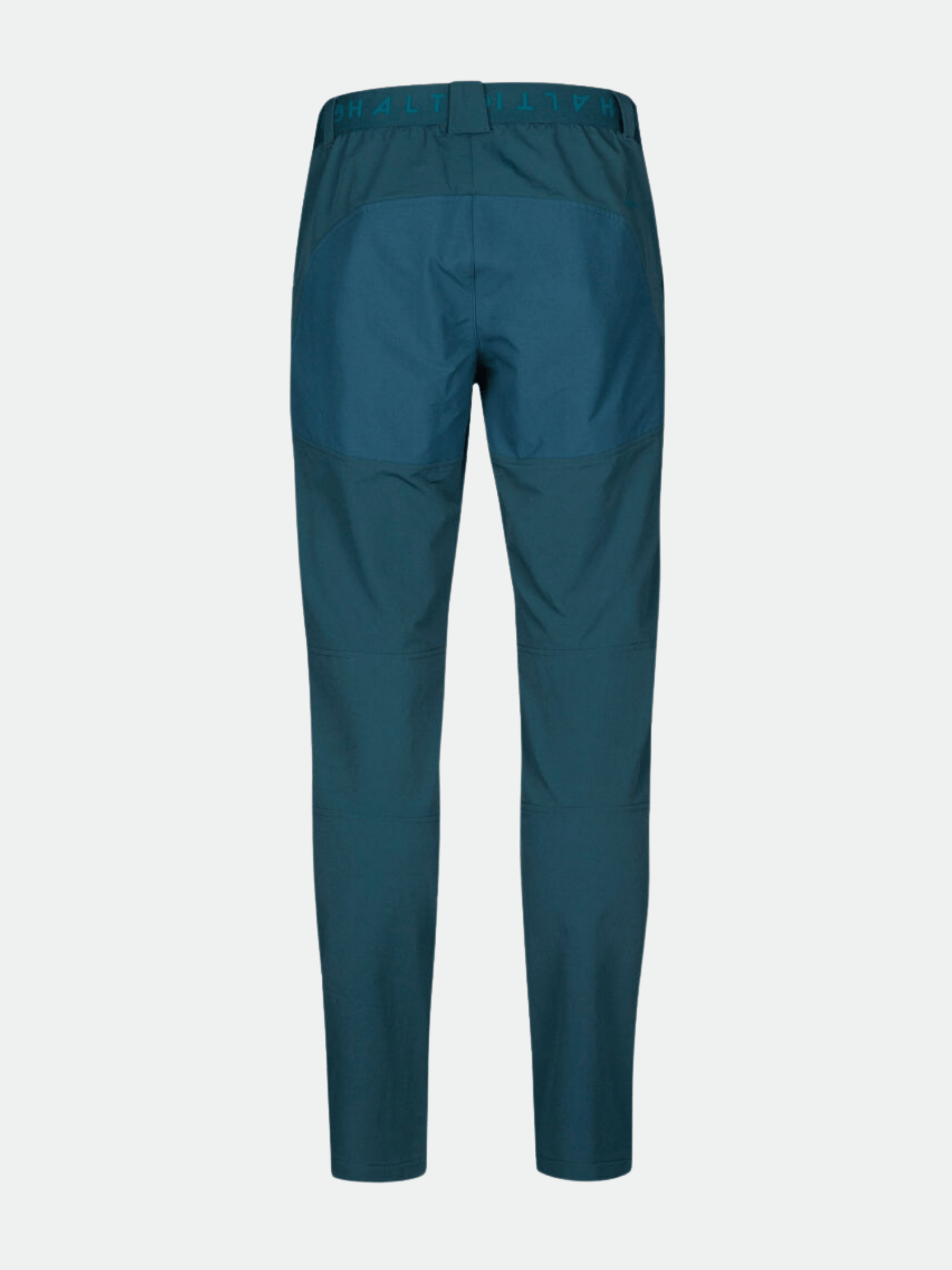 Halti Pallas III Warm X-stretch Ulkoiluhousut Miesten takanäkymä, väri teal/navy, näkyvät tikkaukset ja vahvistettu istuin.