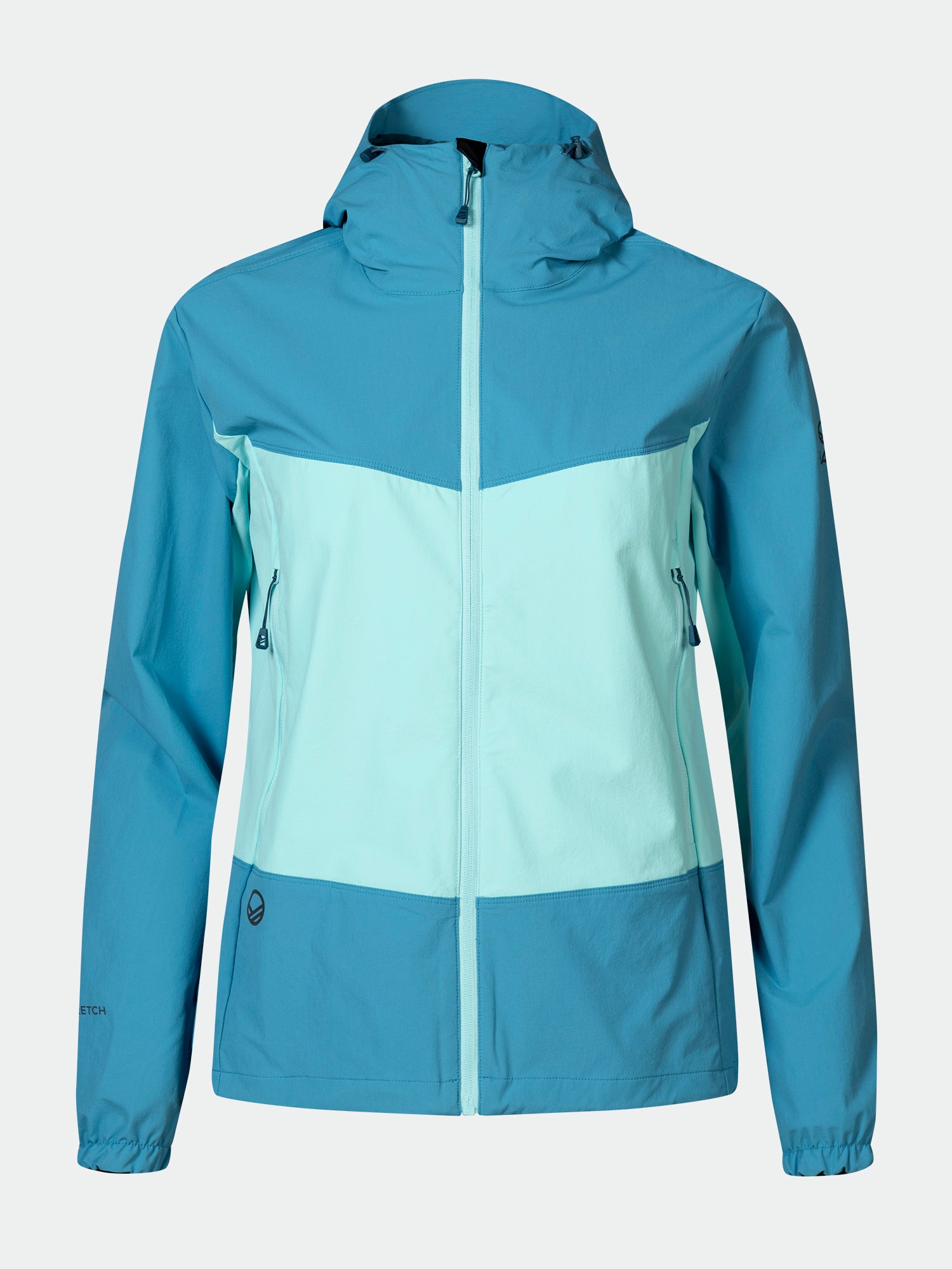 Halti Pallas Evo X-stretch Takki Naisten on kaksisävyinen sininen takki vetoketjullisilla taskuilla, ihanteellinen retkeilyynille.