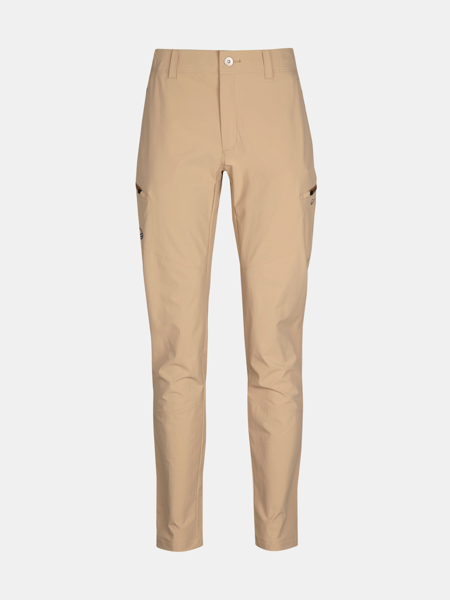 Halti Pallas Evo X-stretch Housut Naisten - beigenväriset kapeat ulkoiluhousut nappikiinnityksellä ja sivutaskuilla.