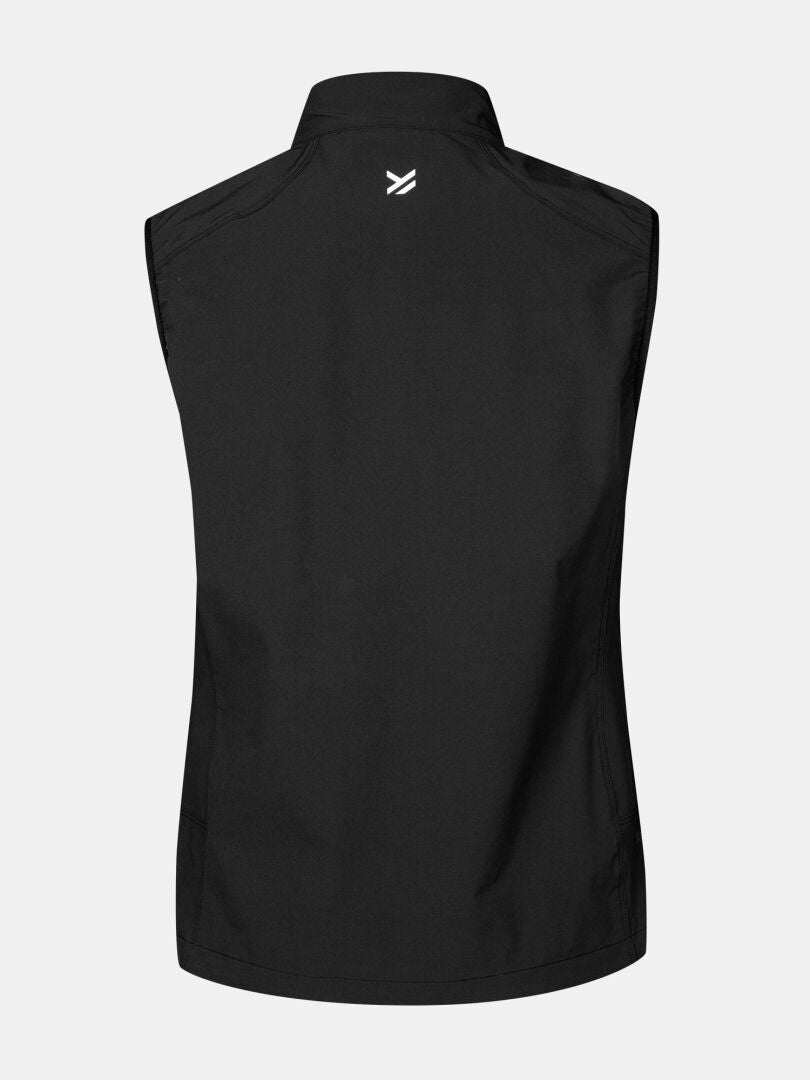 Halti Pallas Evo X-stretch Liivi Naisten, musta hihaton liivi, selkäpuolella pieni valkoinen logo kauluksen alla.