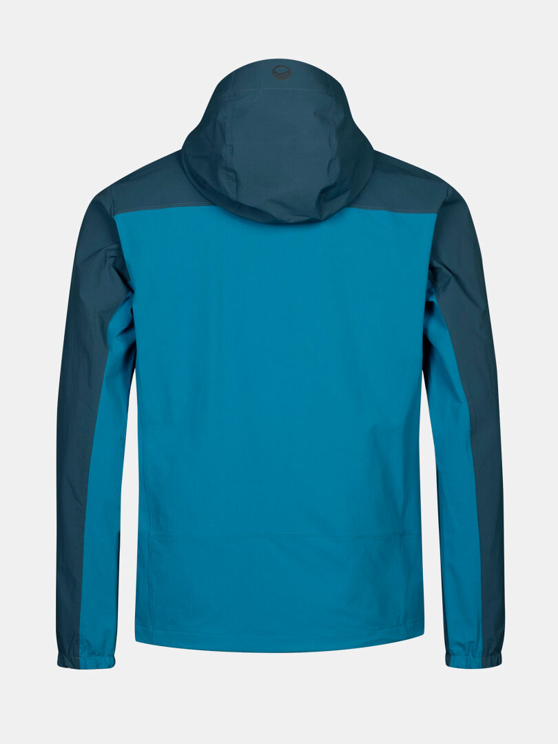 Halti Pallas Evo X-stretch Miesten takki sinisenä, kuvassa takaa päin vaalealla pohjalla.