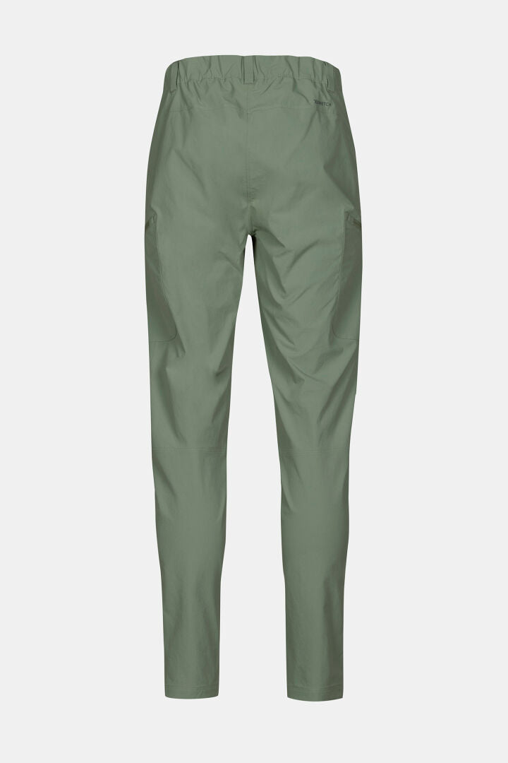 Halti Pallas Evo X-stretch Miesten Vaaleanvihreät Housut, takaa katsottuna, joustava vyötärö ja sivusaumataskut.