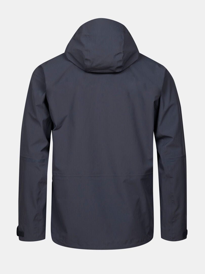 Tummanharmaa Halti Kajana 3L DX Kuoritakki Miesten, kuvassa takaa päin pitkähihainen paita valkoisella taustalla.