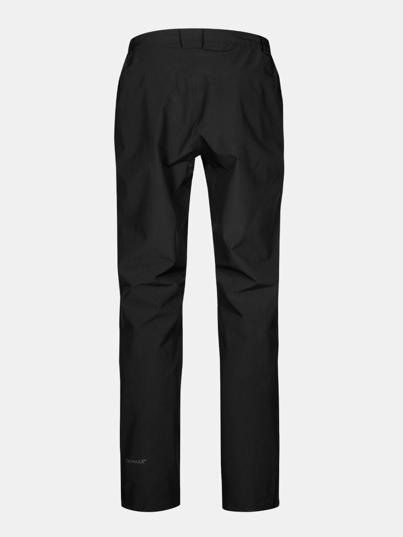 Halti Vuoksi II Short DX miesten kuorihousut, mustat ja suoralahkeiset, takaa nähtynä ja pieni logo lahkeessa.