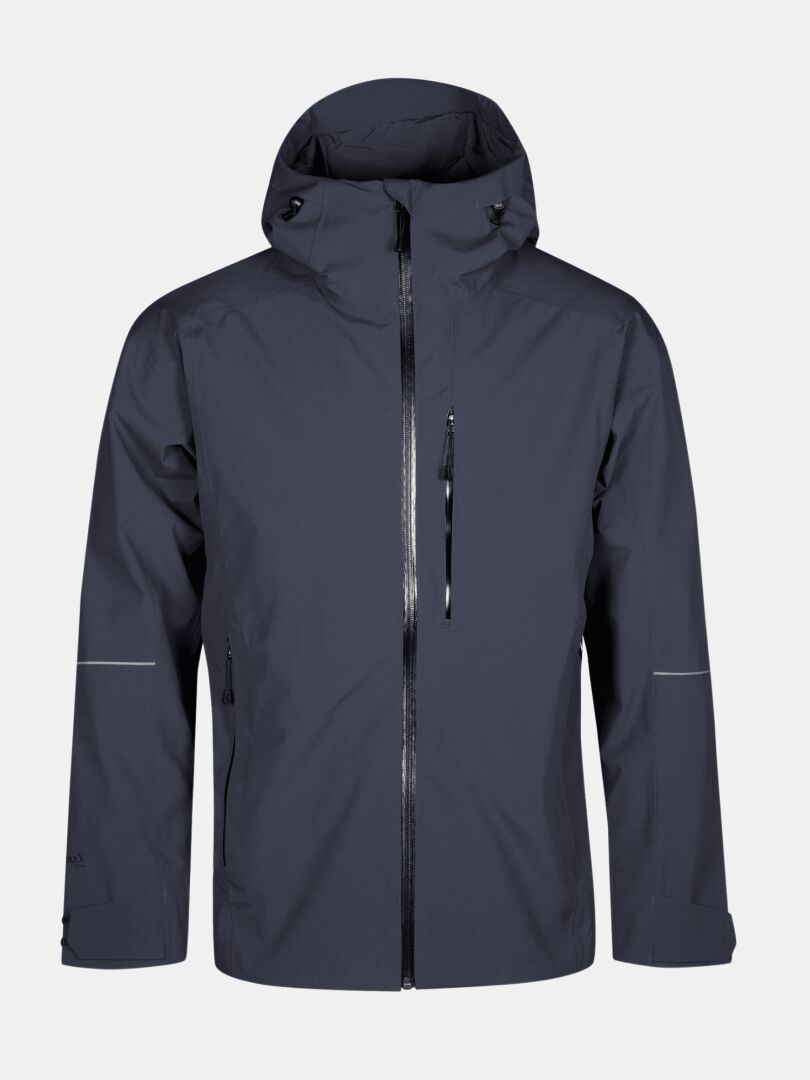 Halti Staala DX Kuoritakki Miesten tummanharmaassa on huppu, vetoketjullinen rintatasku ja kaksi sivutaskua.