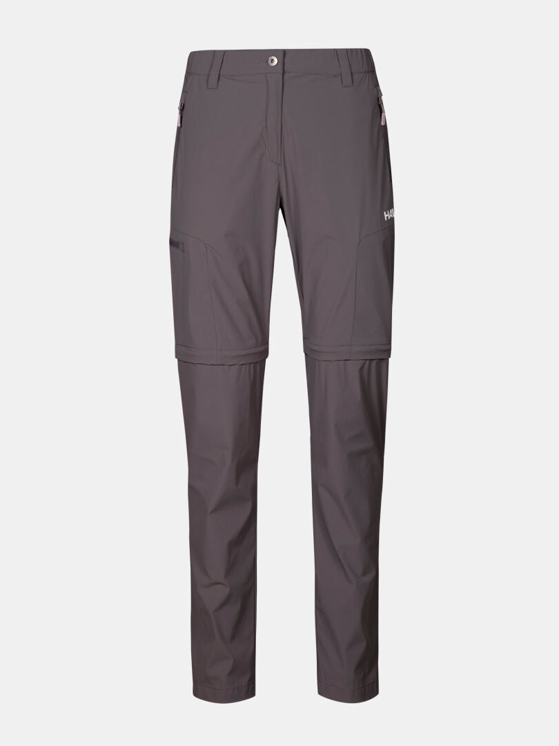 Halti Pallas Cool Stretch Zip-off Housut Naisten edestä kuvattuna valkoisella pohjalla.
