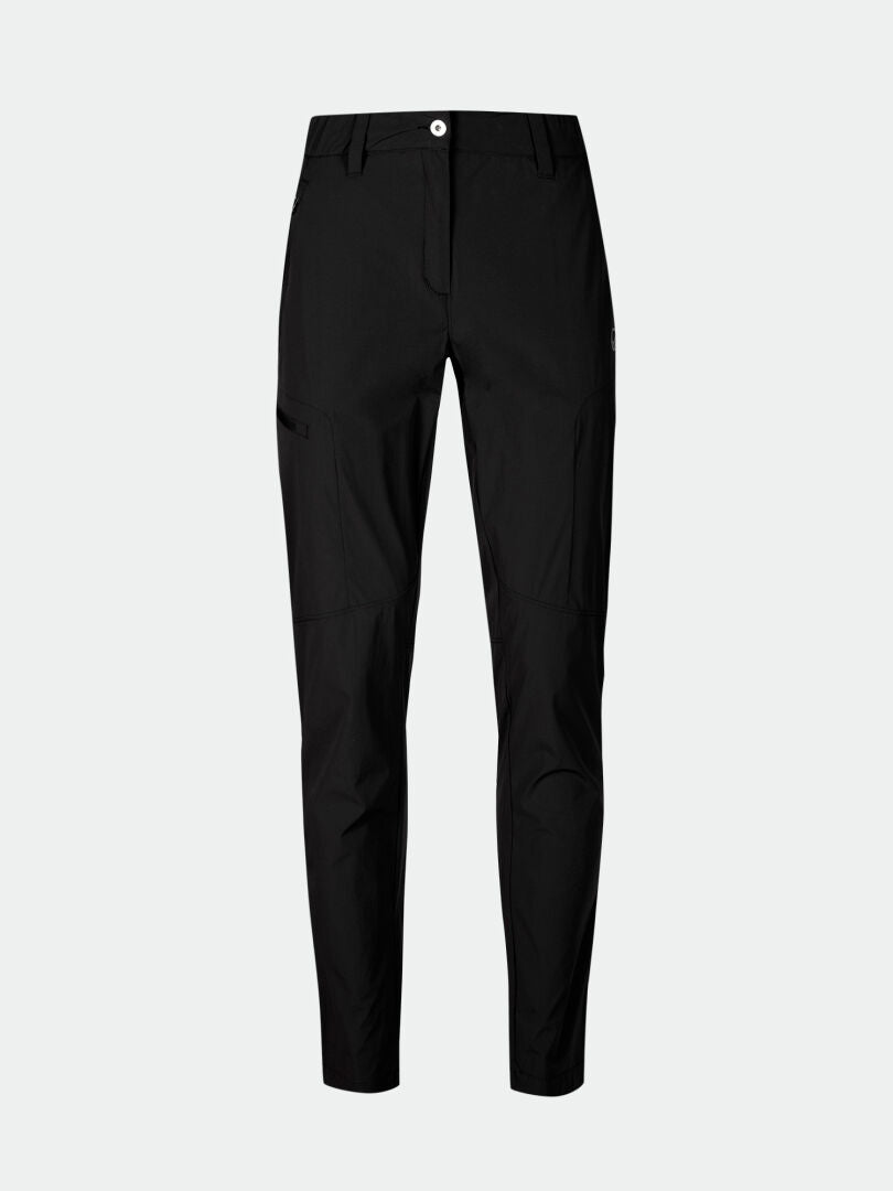 Halti Pallas Cool X-stretch housut naisten vaaleanharmaalla taustalla.