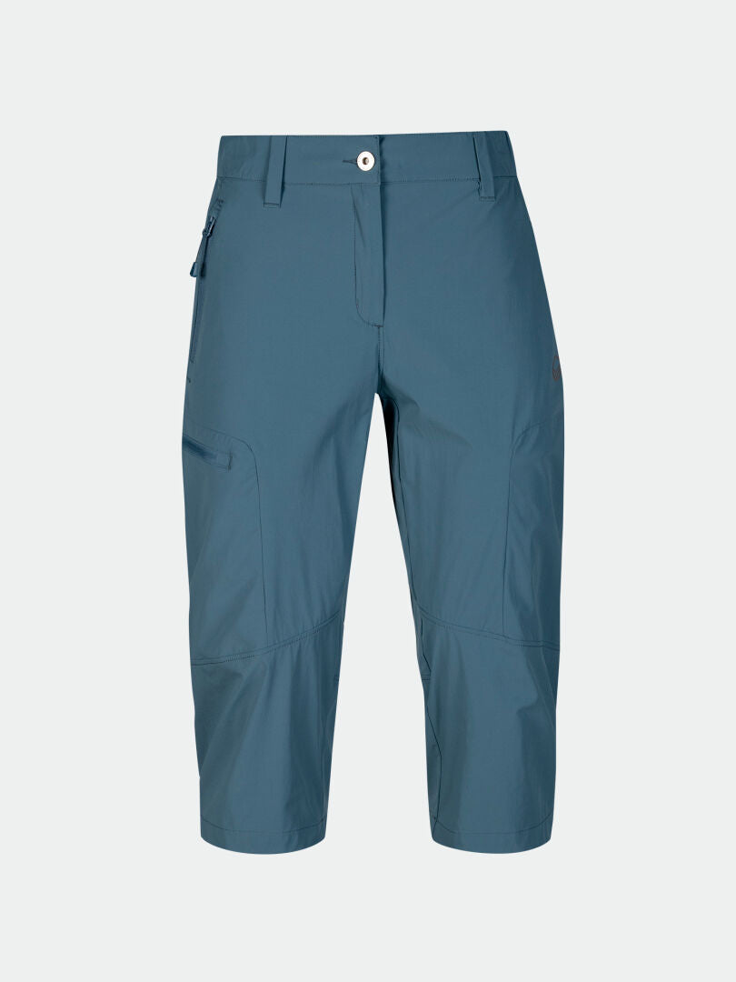 Halti Pallas Cool X-stretch Caprit Plus: monikäyttöiset naisten caprit, UPF 90+, nappi ja sivutasku ulkoiluun.