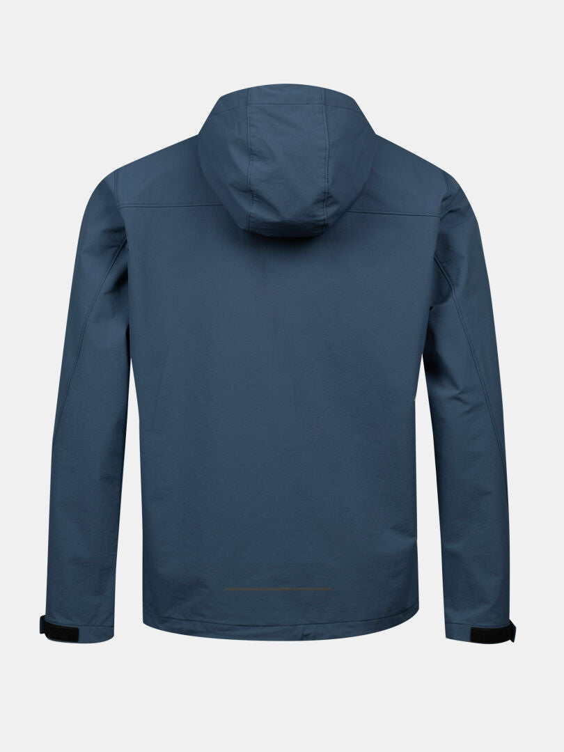 Halti Finholma X-stretch Takki Miesten sininen, kuvassa takaa, pitkät hihat ja säädettävät hihansuut.