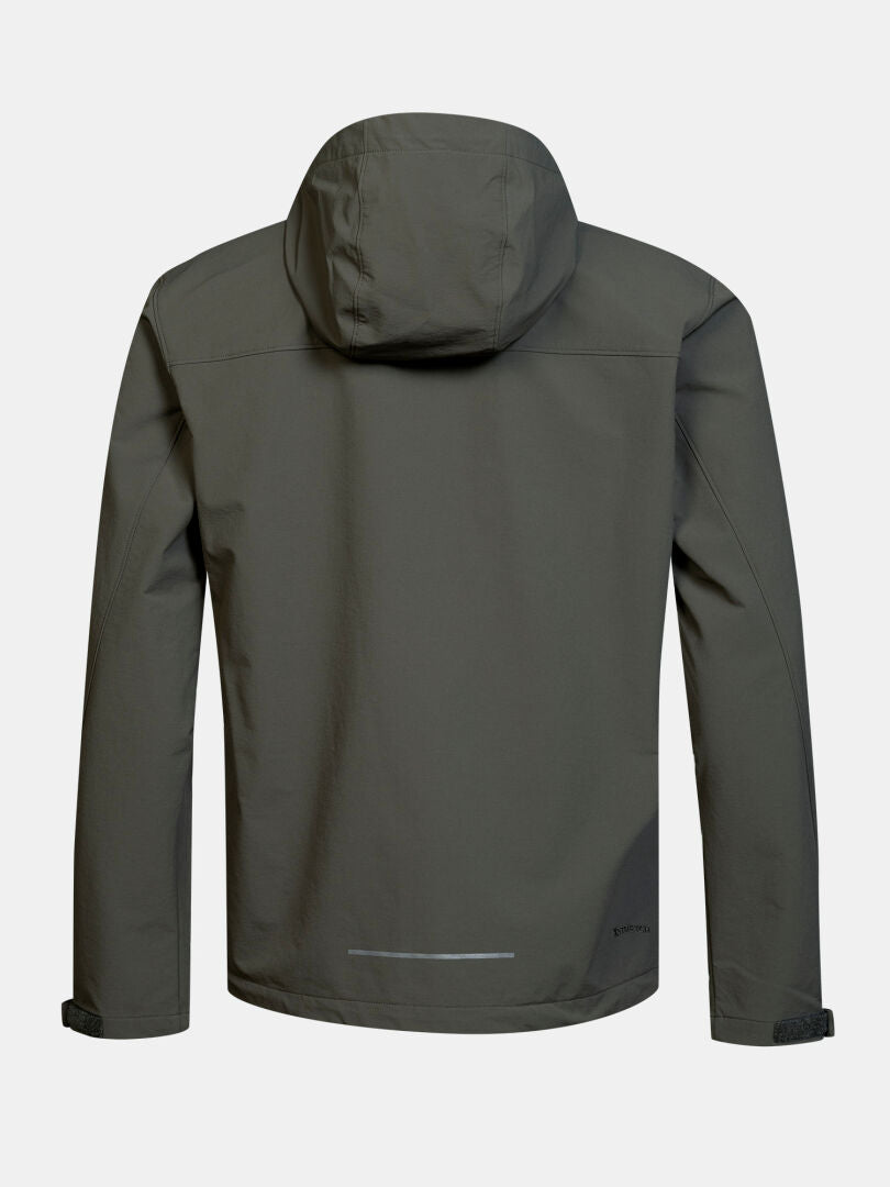 Halti Finholma X-stretch -miesten softshell-takki, harmaa, pitkähihainen, säädettävät hihansuut, kuvassa vaalealla yksivärisellä taustalla.