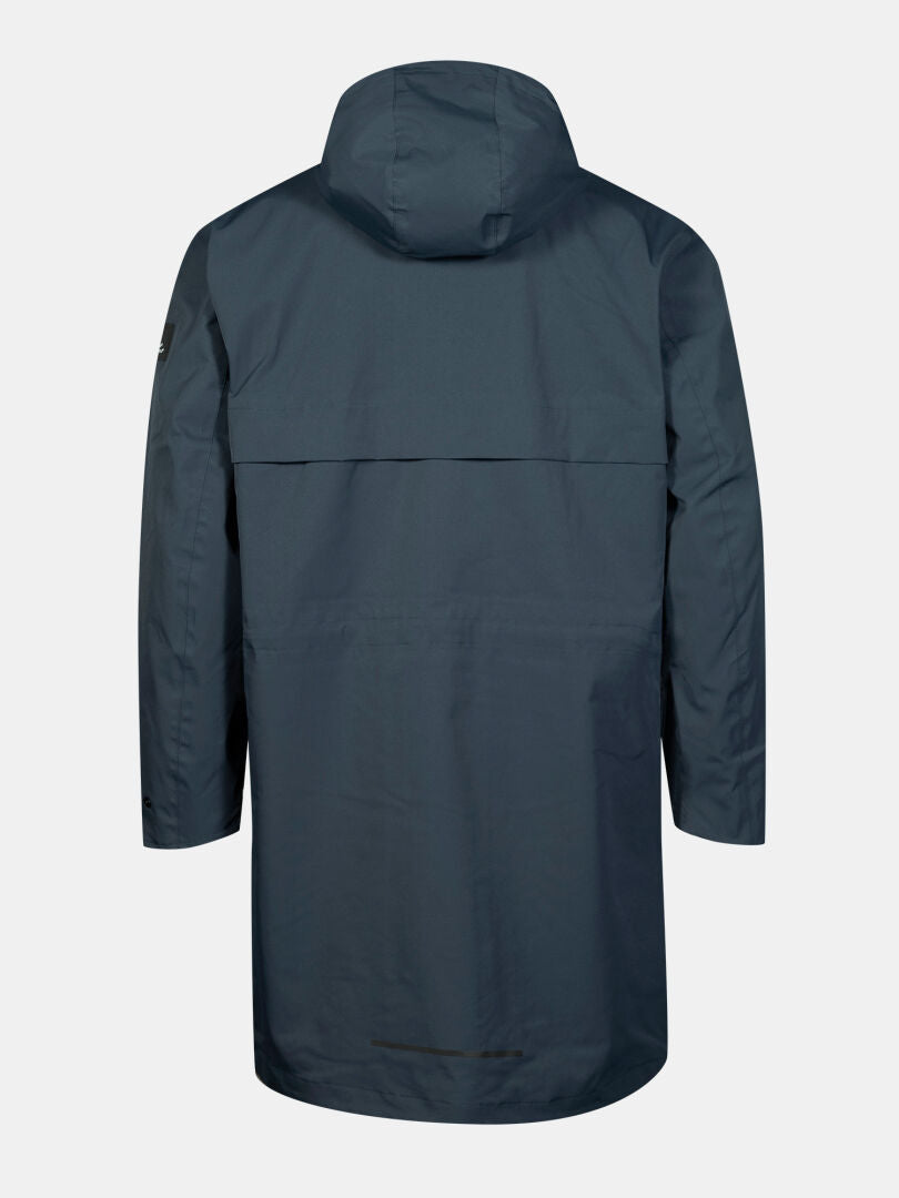 Halti Tokoi II DX Parkatakki Miesten, tummansininen kierrätyspolyesteristä valmistettu sadetakki, näkyy takaa.