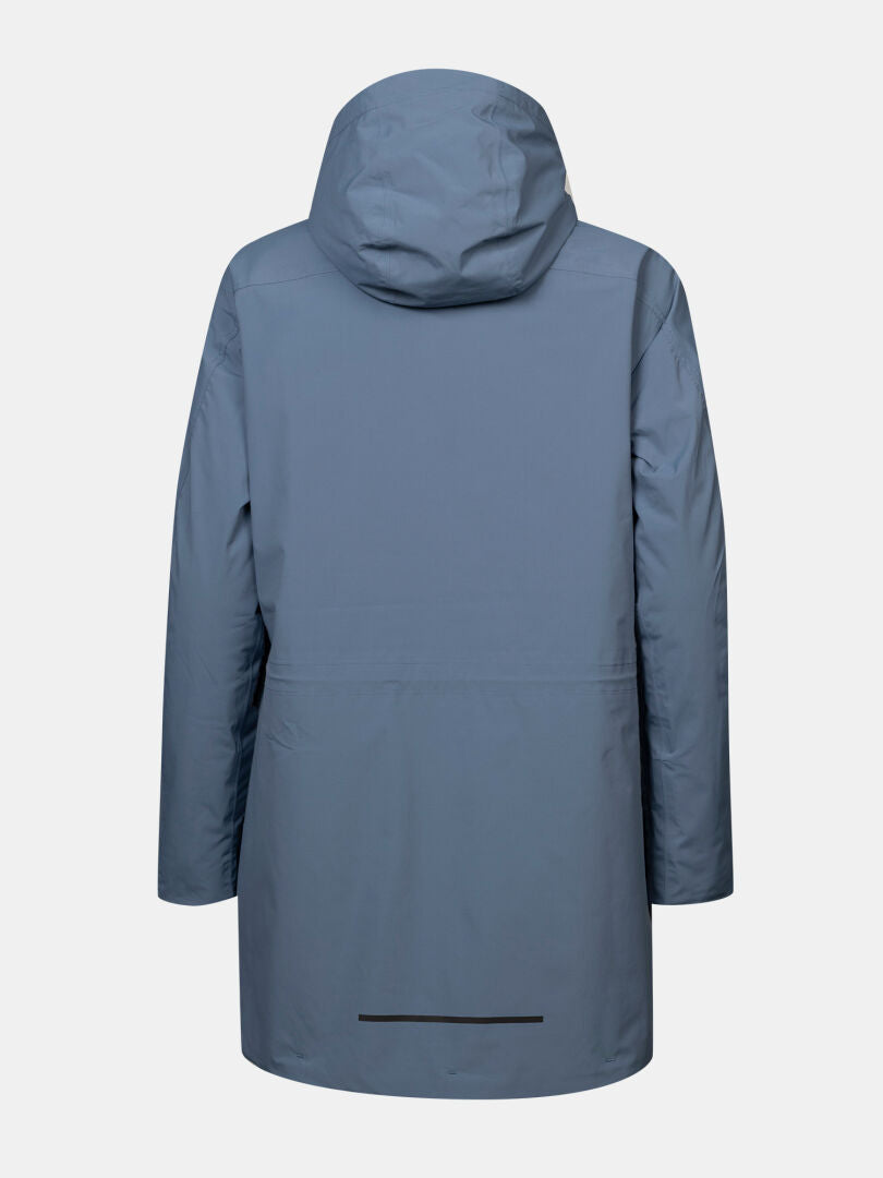 Halti Kortteli DX Parka Naisten -takki takaa, vaaleansininen, pitkähihainen, Microtherm-eristys, valkoisella taustalla.