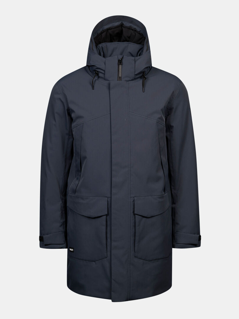 Halti Kallio DX -parka, miesten: tummansininen, DrymaxX-kangas, vetoketju edessä, läpälliset taskut, säädettävät hihansuut.