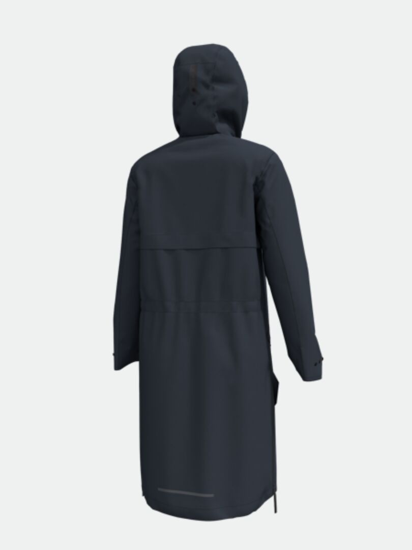 Halti Tokoi II DX Parkatakki Naisten - Electrofit, tumma hupullinen takki, näkyy takaa vaalealla taustalla.