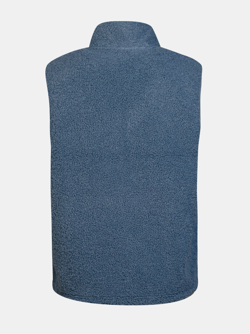 Halti Lykky Fleece Liivi -unisex-liivin takapuoli, jossa on korkea kaulus, kierrätettyä polyesteriä, valkoisella taustalla.