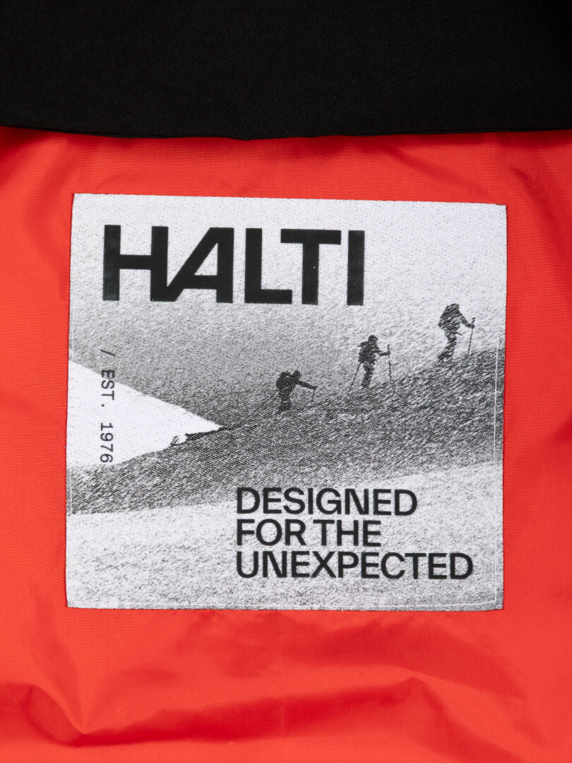 Halti 1976 Down Parka Unisex -merkki, jossa on retkeilijät,