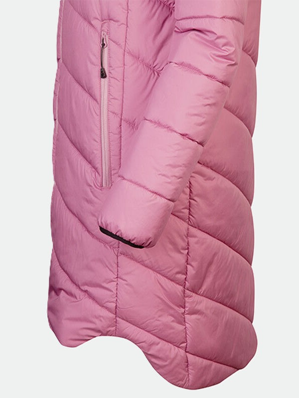 Haltin Komu Pitkä Kevytvanuparka Plus Naisten lähikuvassa näkyy vetoketjullinen tasku ja tikattu tikkaus.