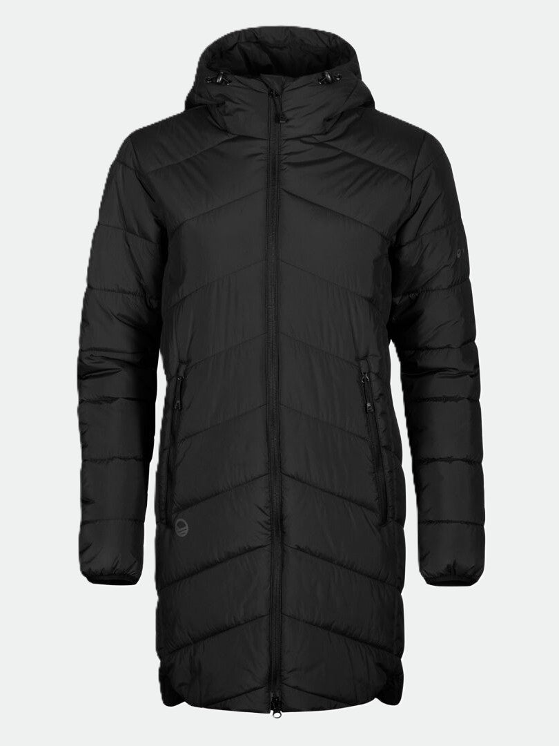 Halti Komu Pitkä Kevytvanuparka Plus Naisten: pitkä takki, Microtherm Arcty -vanu, huppu, kierrätetty polyesteri.