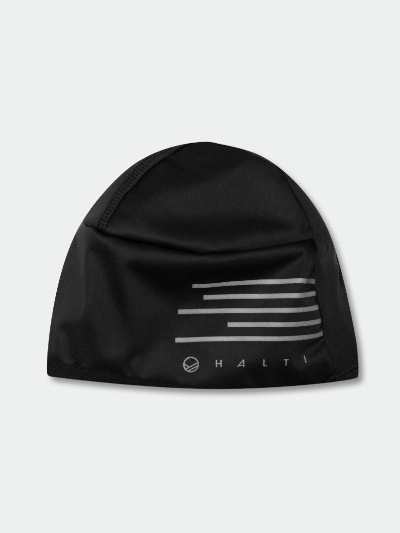 Halti Veloce Pipo on musta pipo, jossa on harmaat viivat ja edessä teksti