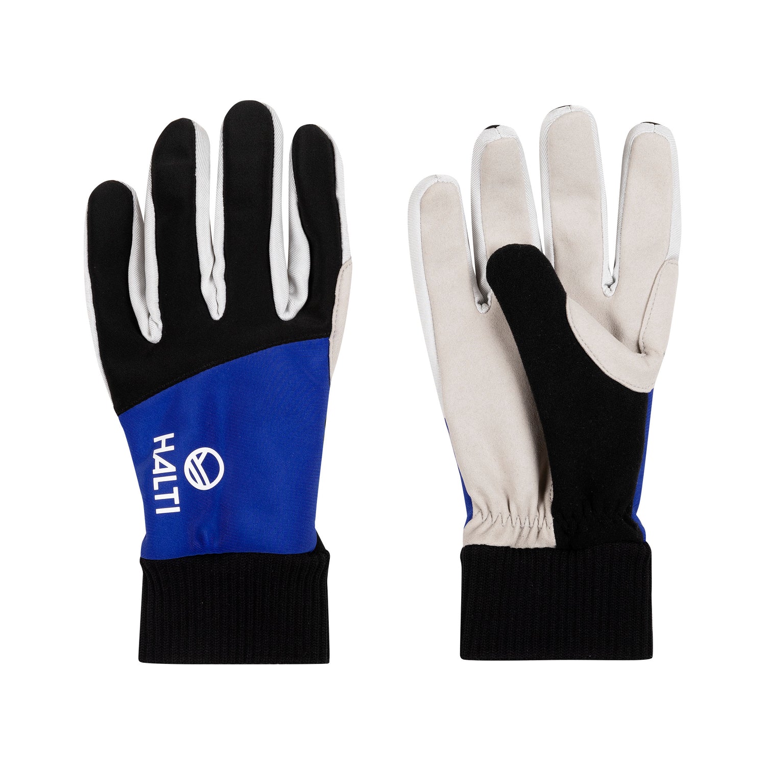 Halti XC Touring maastohiihtohanskat, väriltään sininen, musta ja valkoinen, logolla selässä.