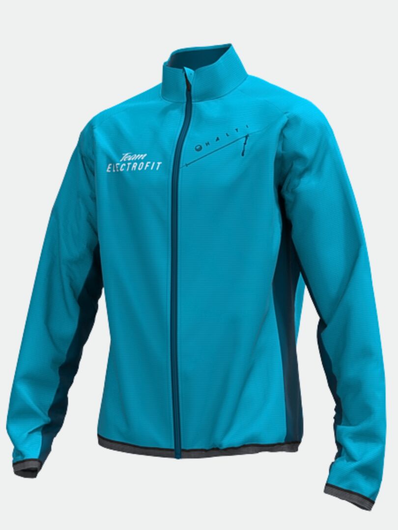 Sininen Halti Control Tuulitakki Miesten - Electrofit tuulitakki, jossa on valkoinen teksti.