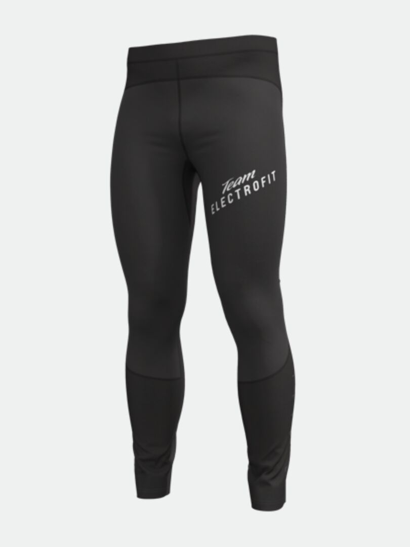 Halti Suunta Hybriditrikoot Miesten - Electrofit, mustat trikoot, Team ELECTROFIT -teksti reidessä, ulkotreeniin.