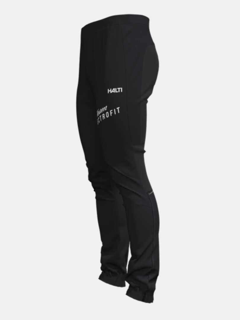 Halti Framover Hiihtohousut Miesten - Electrofit-housut, takakatsomossa valkoinen teksti ja logo valkoisella pohjalla.