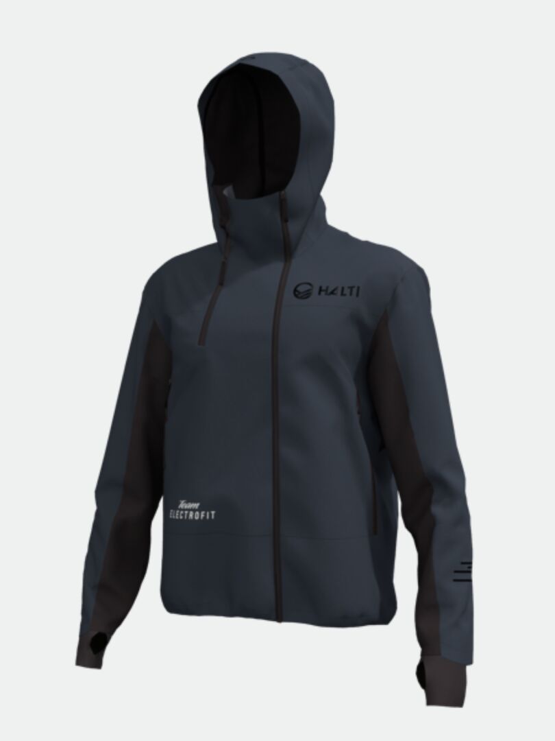 Halti Navakka Hiihtotakki Miesten - Electrofit, tummanharmaa, mustilla paneeleilla ja logolla, ihanteellinen talviliikuntakäyttöön.