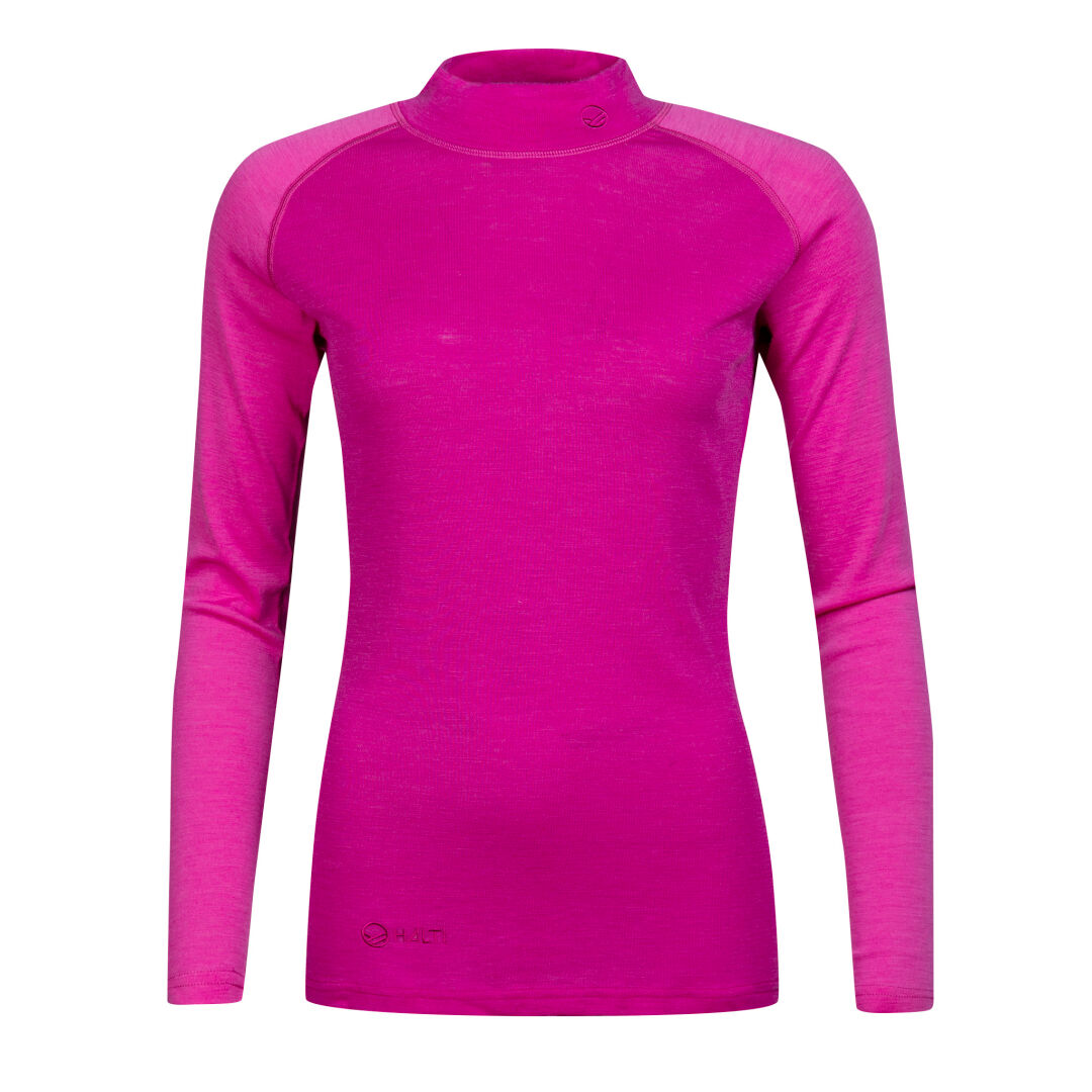 Halti Neva Merino Kerrasto Naisten: magenta merinopolyesteripituinen pitkähihainen, täydellinen aktiiviseen ulkoiluun.