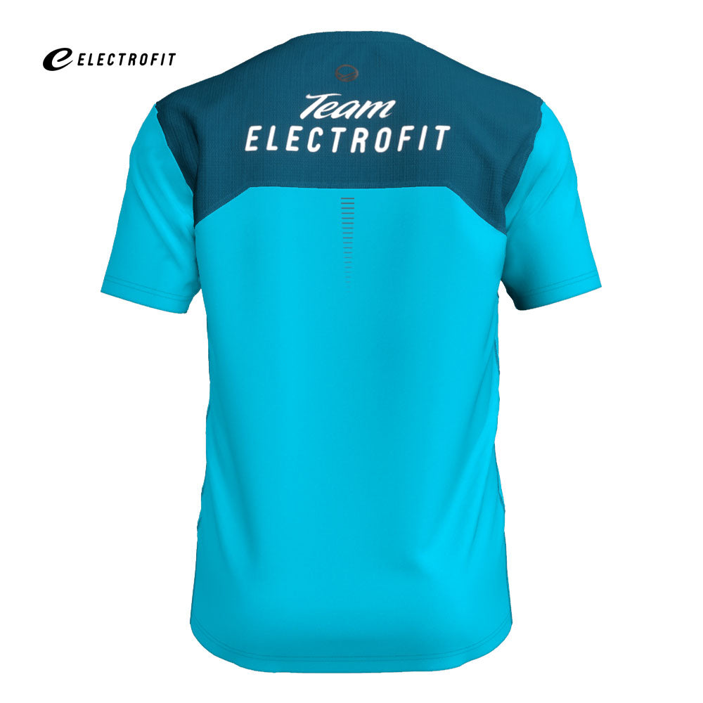 Halti Urbanite Miesten T-paita takaa päin, sininen, kierrätettyä polyesteriä, Team ELECTROFIT -teksti takana.