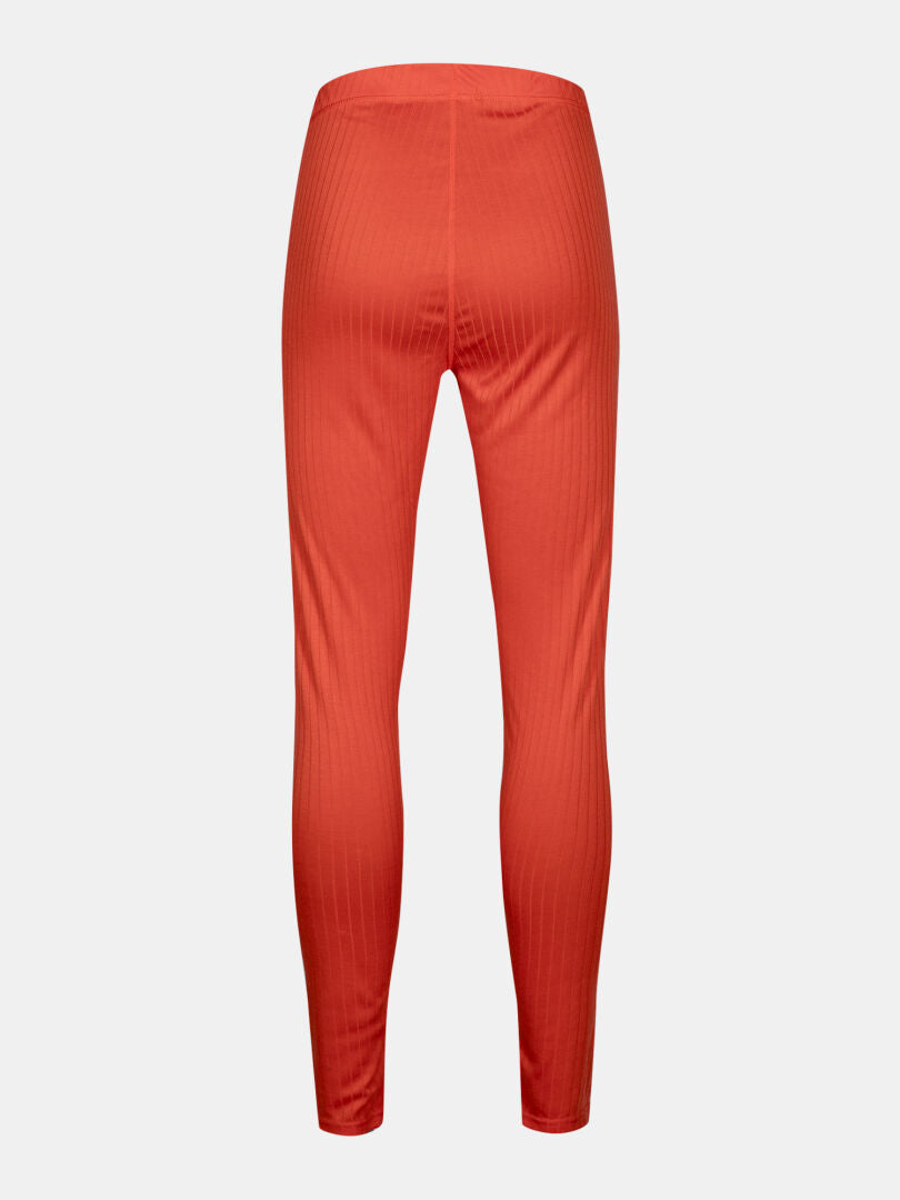 Takakuva Halti Dual Kerrasto Naisten korkeavyötäröisistä, kierrätetystä polyesteristä valmistetuista, oransseista ribbed legginseistä.