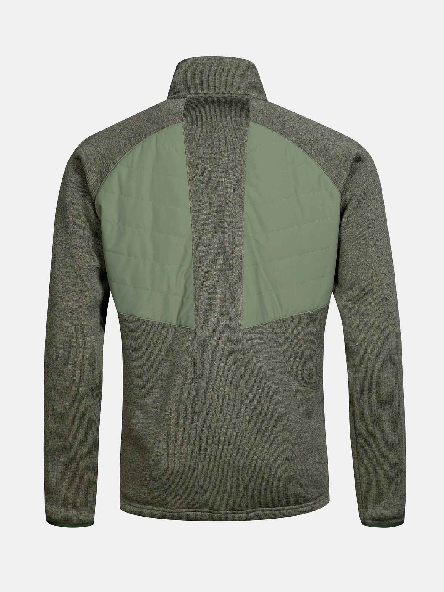 Halti Streams Hybrid Välitakki Miesten harmaa, jossa on vihreä tikattu selkä ja olkapäät, kuvassa yksivärisellä pohjalla.