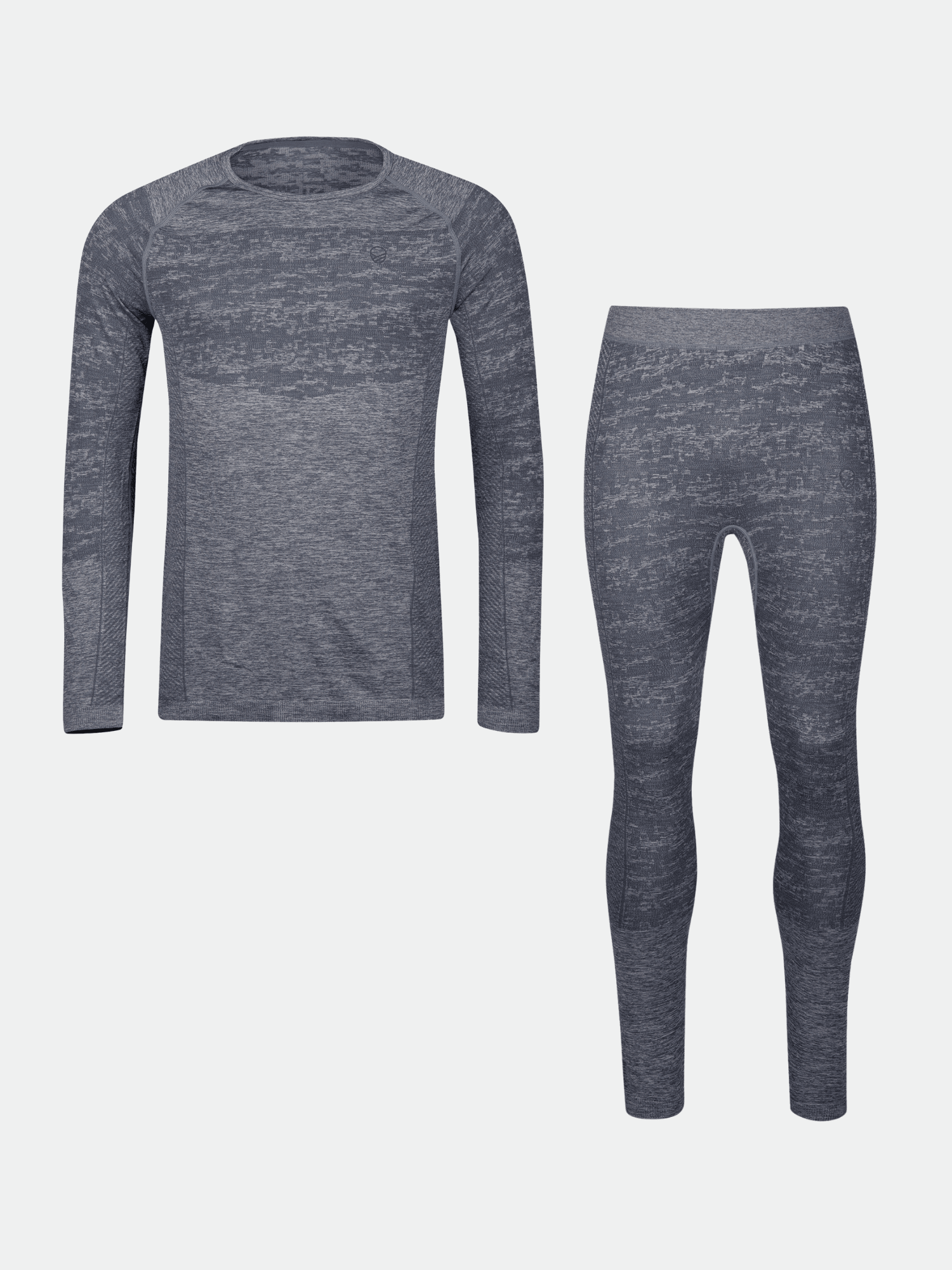 Halti Free Recy Seamless Kerrasto Miesten setti harmaa, pitkähihainen paita ja legginsit, tasainen valkoisella pohjalla.