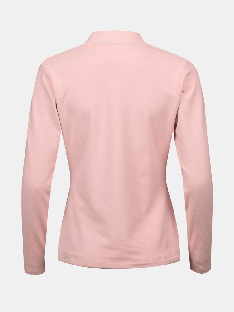Halti Trone Fleece Paita Naisten selkäpuolella on vaaleanpunainen vaaleanpunainen valkoinen tausta.