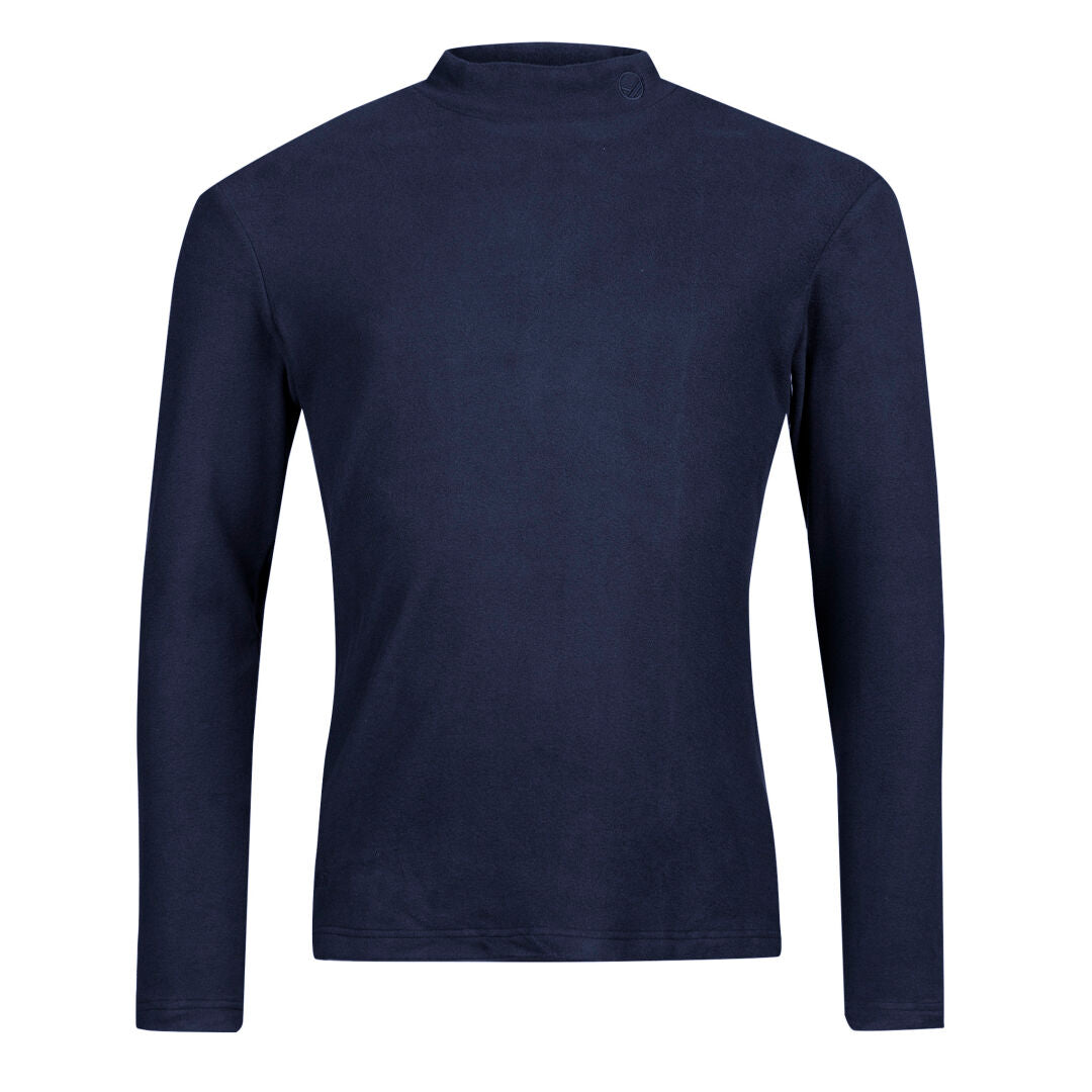 Halti Trone Fleece Paita Miesten, yksivärinen tummansininen pitkähihainen poolopusero, kuvassa valkoisella pohjalla.
