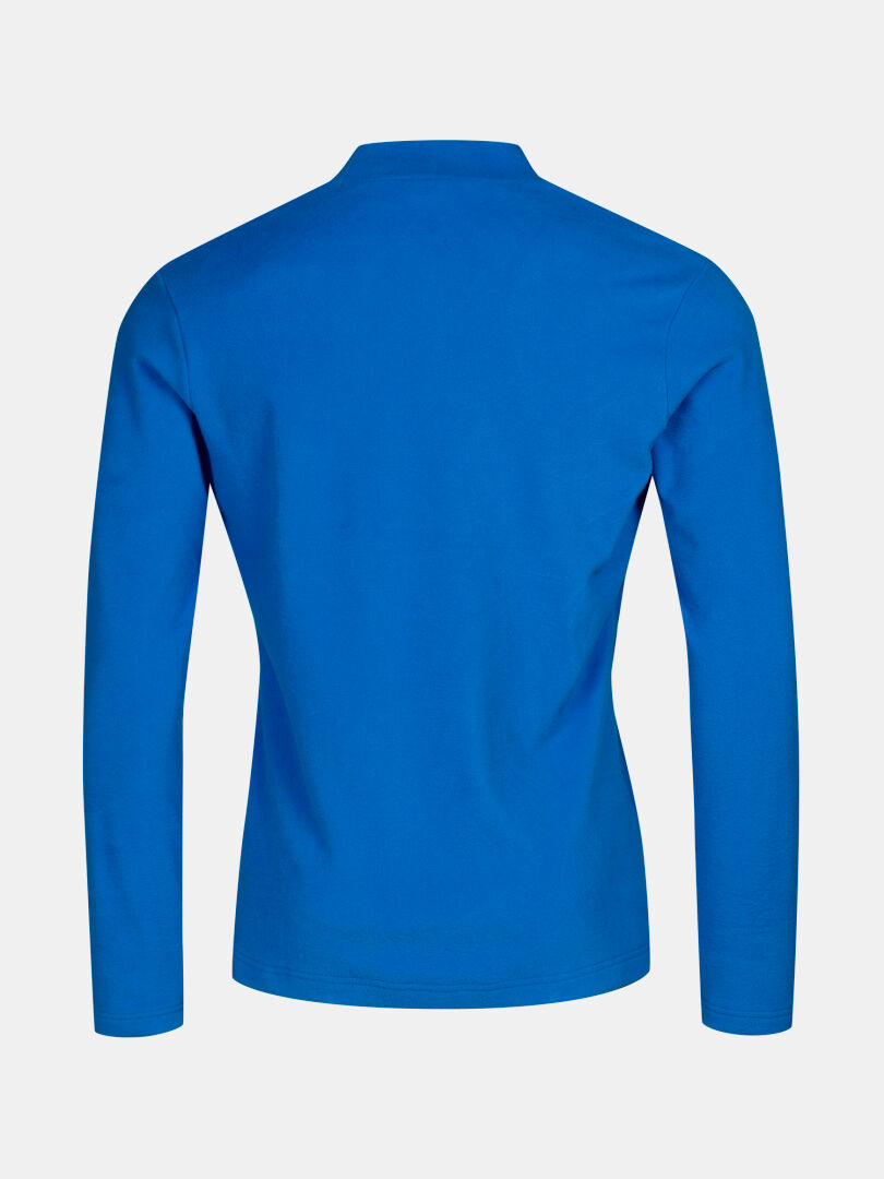 Sininen Halti Trone Fleece Paita Miesten pitkähihainen paita selästä valkoisella pohjalla.